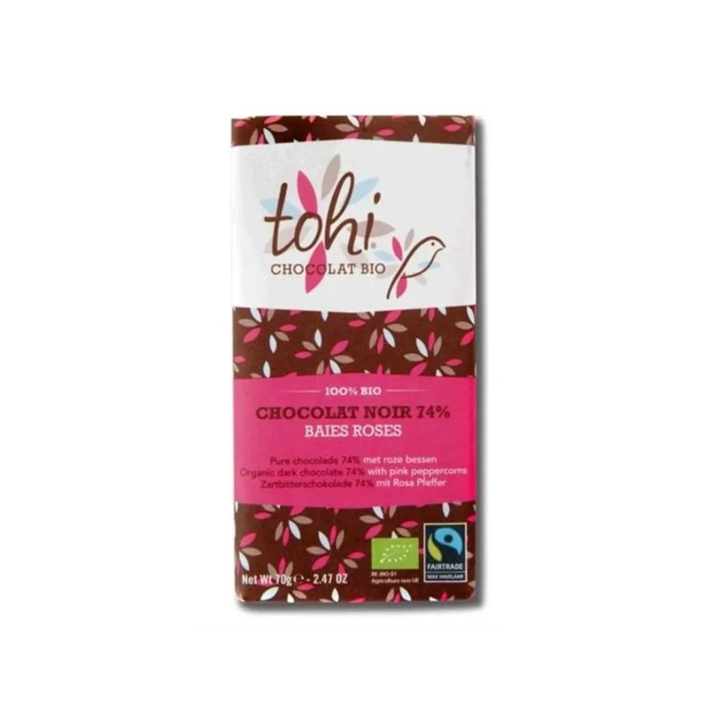 Chocolat Fondant Baies Roses 70gr Tohi