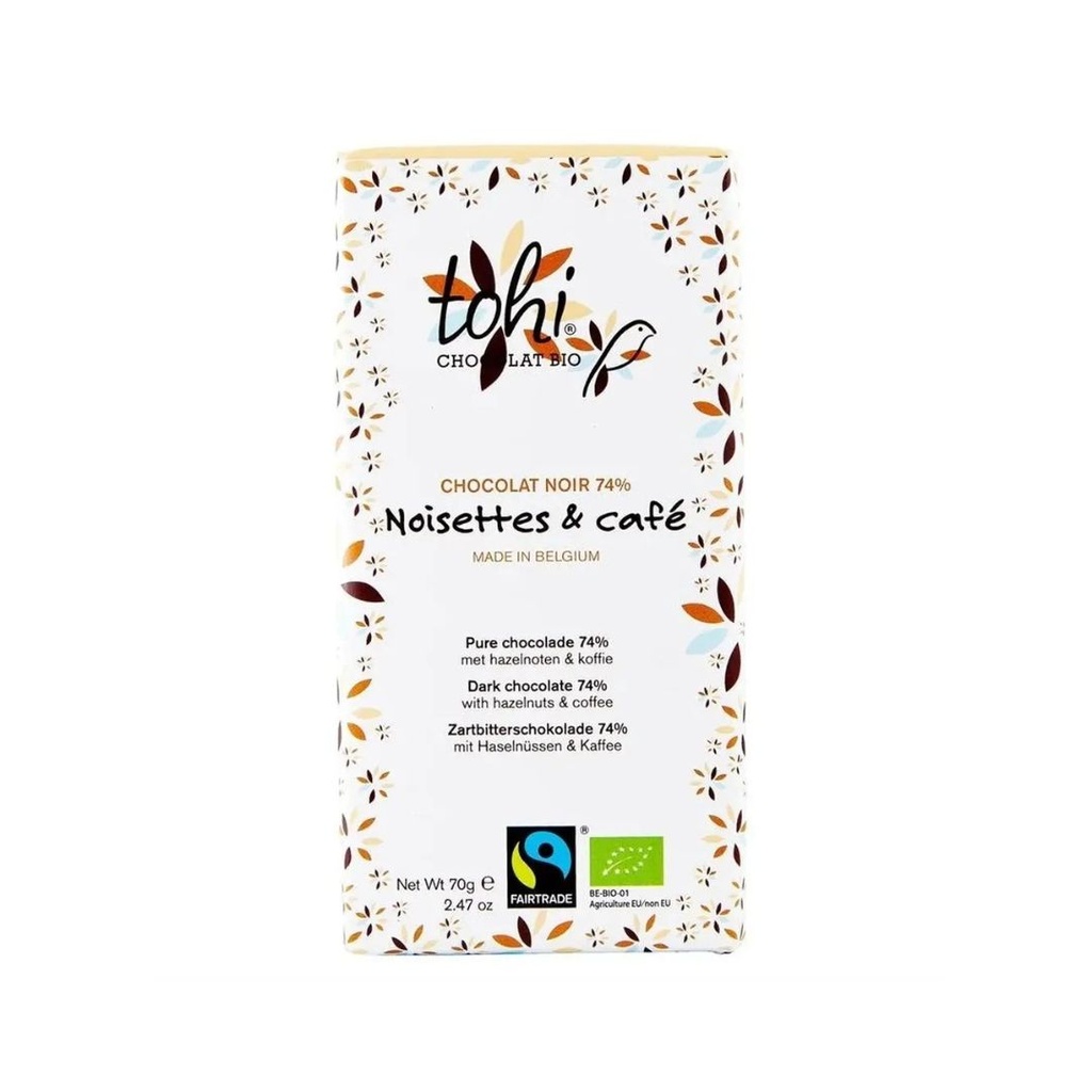 Chocolat Noir 74% Noisette Cafe 70gr Tohi