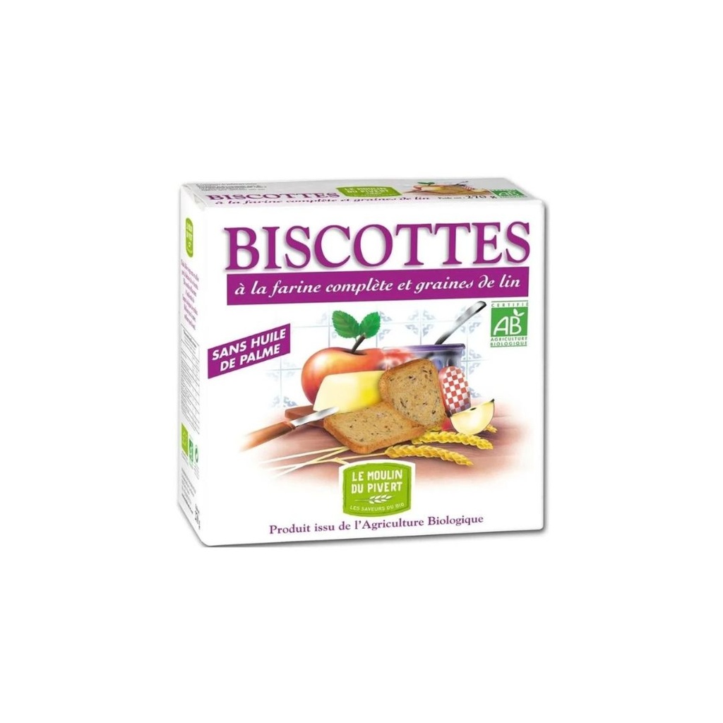 Biscottes Farine complete Lin 270gr Le Moulin Du Pivert