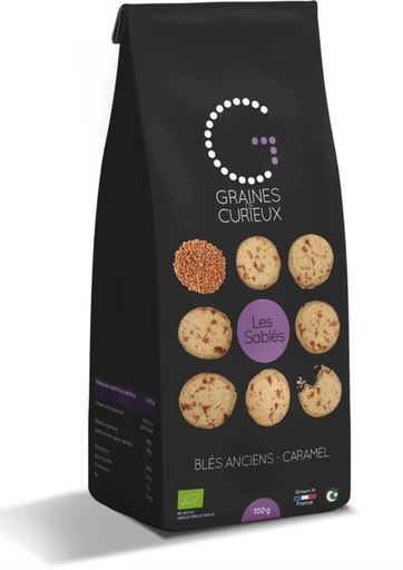 Sablés caramel 100g petit épeautre - blés anciens 100g Graines de Curieux 