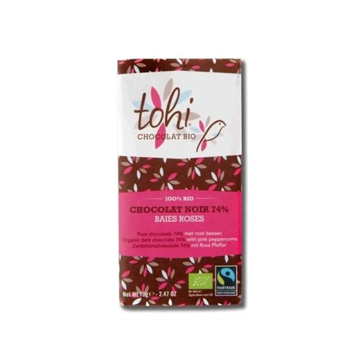Chocolat Fondant Baies Roses 70gr Tohi