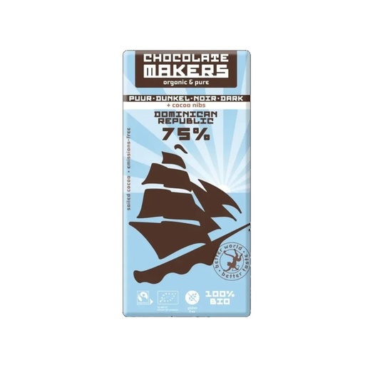 Chocolat 75% Eclats de Cacao R. Do. Bio 85g Chocolate Makers